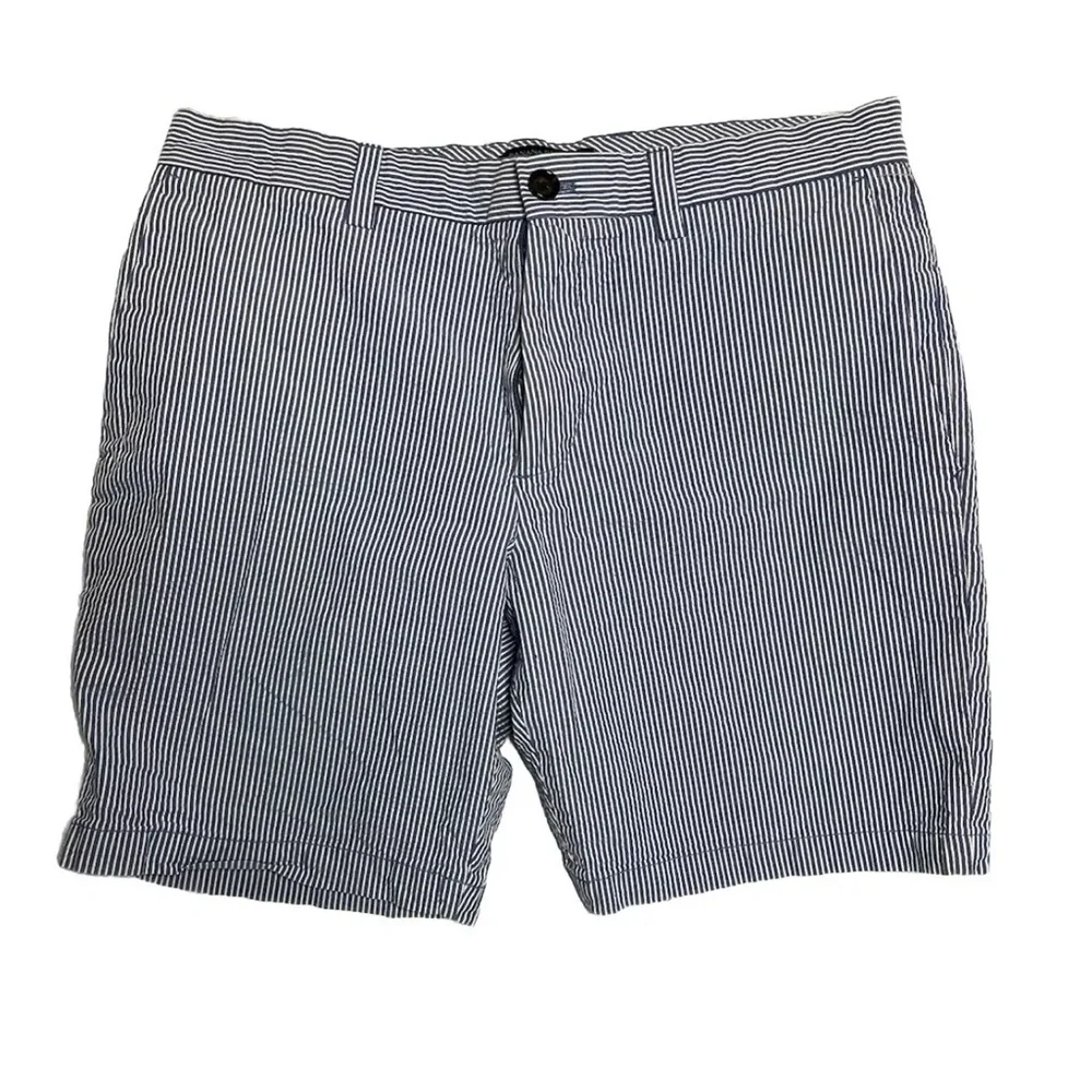 Banana Republic Men's Aiden Seersucker Shorts 32 Blue White Striped Flat Front - Picture 1 of 3